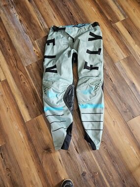 FLY Racing Sage Green Motocross Pants with Teal Accents